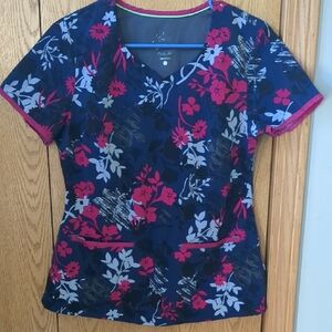 Healing Hands Navy and Pink Floral Women's Top